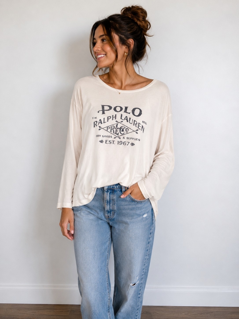 Polo by Ralph Lauren VINTAGE Ivory Logo Long-Sleeve Tee